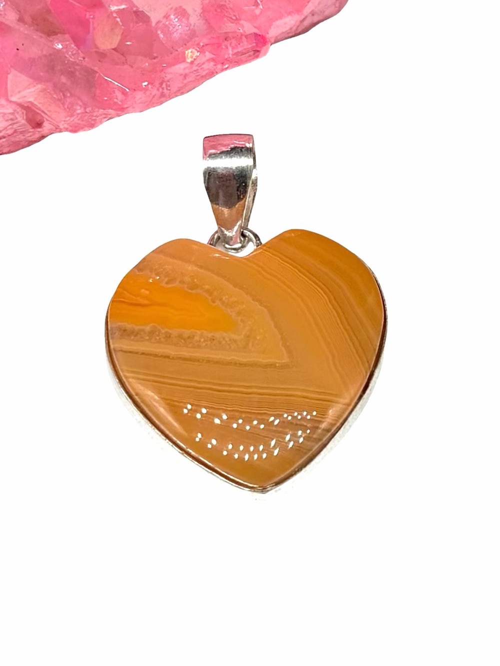 Orange Botswana Agate Heart Necklace Pendant 925 Sterling Silver Overlay